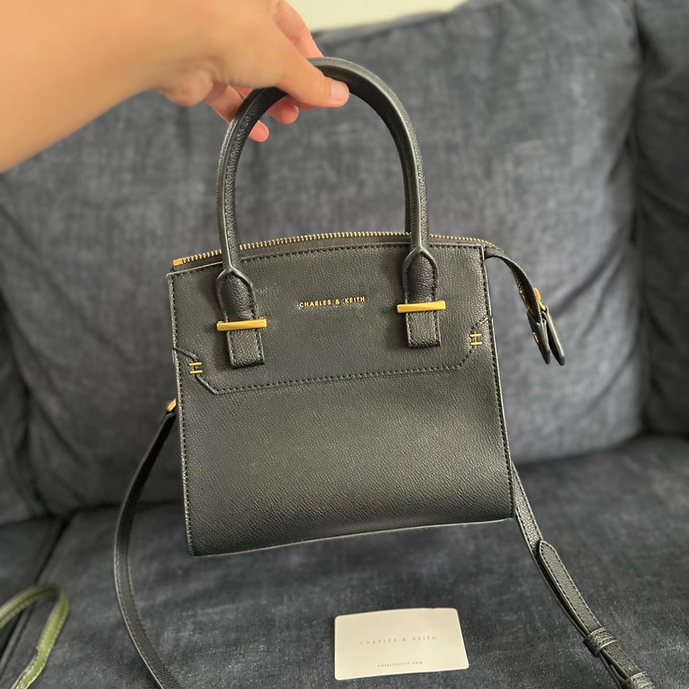 Charles & Keith Black Mini Bag with Gold Accents